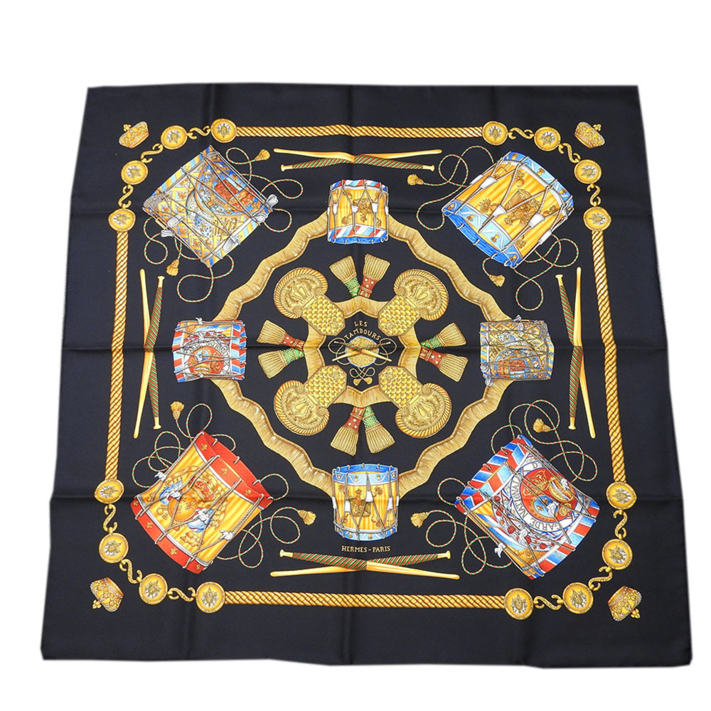 HERMES Black Silk Scarf